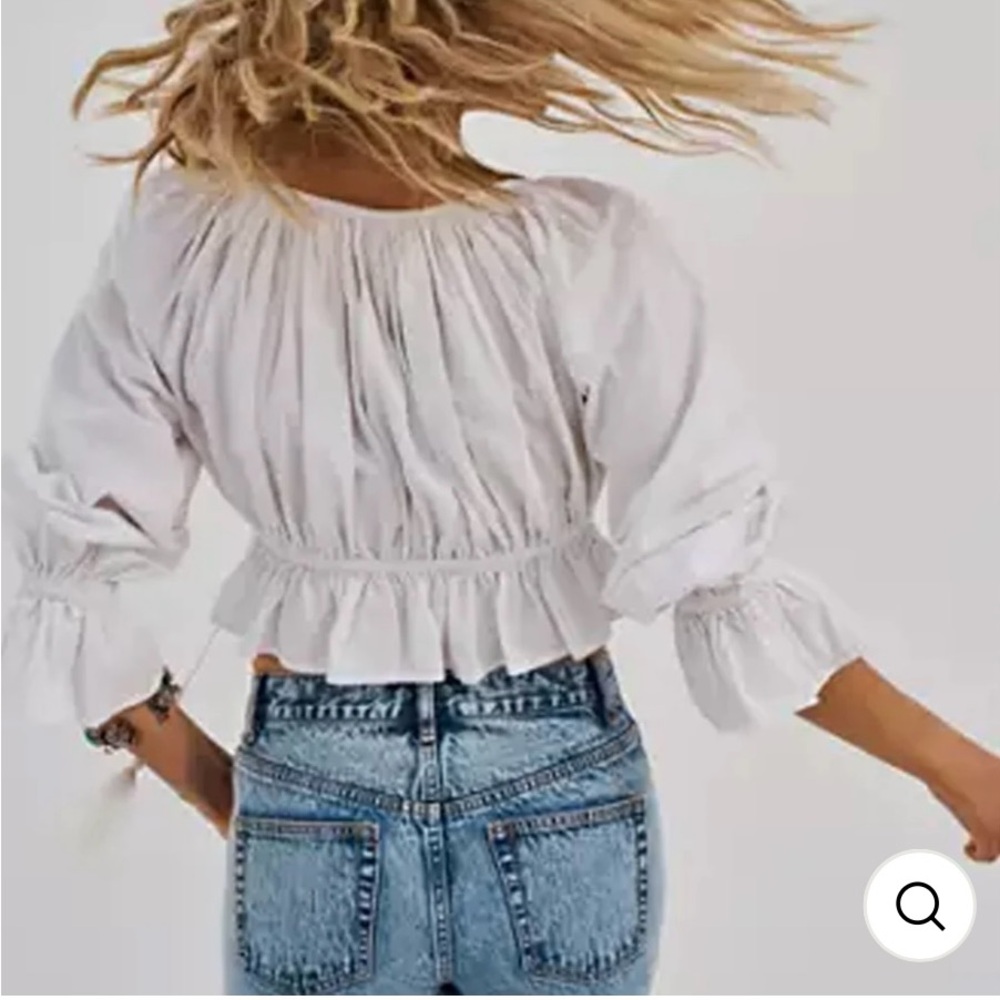 Happy X Nature Kate Hudson White Peasant Cotton Blouse Cropped Top Size Small - Picture 4 of 6
